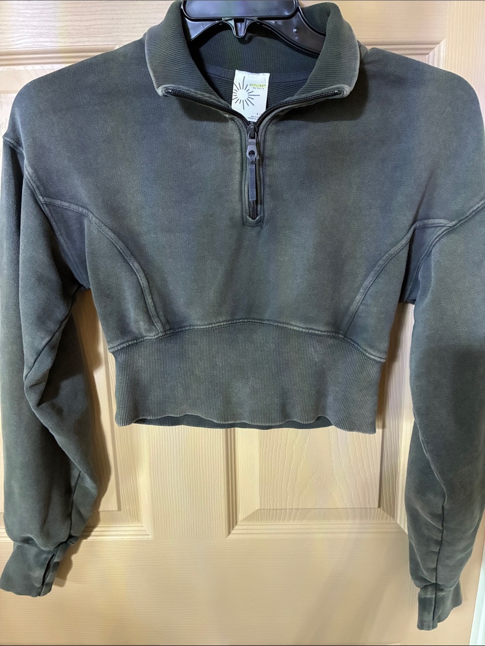 aerie Gray Cropped Half-Zip Sweatshirt